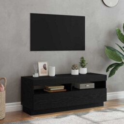 Berkfield Modern Tv Stand With Led Lights - Black Oak, 100X35X40 Cm, Made Of Engineered Wood - thumbnail 2