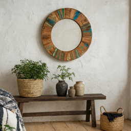 Wyld Haus Seattle Reclaimed Wood Large Round Mirror Frame - thumbnail 2