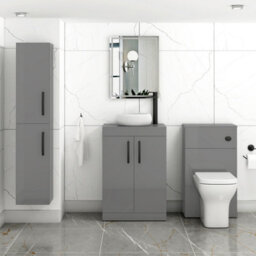 Royal Bathrooms Turin 800mm Freestanding Bathroom Vanity Unit With Sink 2 Door Indigo Grey Gloss & Milan Countertop Basin - thumbnail 3