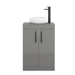Royal Bathrooms Turin 800mm Freestanding Bathroom Vanity Unit With Sink 2 Door Indigo Grey Gloss & Milan Countertop Basin - thumbnail 5