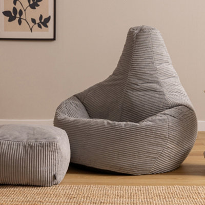 Icon Dalton Xl Jumbo Cord Recliner Bean Bag And Footstool, Grey - image 1