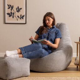 Icon Dalton Xl Jumbo Cord Recliner Bean Bag And Footstool, Grey - thumbnail 2