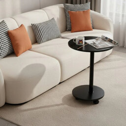 Black 2 Tier Modern Round Storage Side Table W/4 Wheels And Metal Legs - thumbnail 3