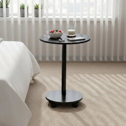 Black 2 Tier Modern Round Storage Side Table W/4 Wheels And Metal Legs - thumbnail 4