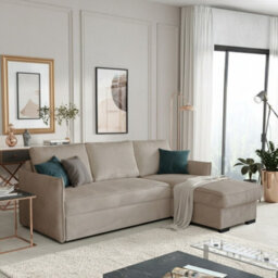 Megan Living Room Corner Sofa Bed With Storage Polyurethane Foam Wave Spring Wooden Frame 220X90X160Cm Beige - thumbnail 2
