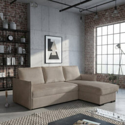 Megan Living Room Corner Sofa Bed With Storage Polyurethane Foam Wave Spring Wooden Frame 220X90X160Cm Beige