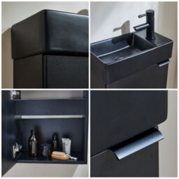 Homestylestore 400mm Black Grey Wall Hung Bathroom Vanity Unit Black Basin And Black Finger Pull Handle - thumbnail 2