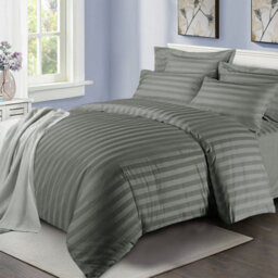 Ameha Stripe Duvet Cover Set With Pillowcase Anti Allergic & Reversible Soft Microfiber Charcoal Double Size 200X200Cm - thumbnail 3