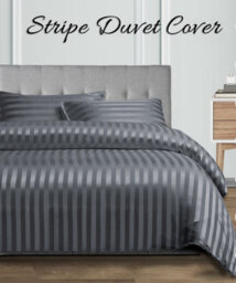 Ameha Stripe Duvet Cover Set With Pillowcase Anti Allergic & Reversible Soft Microfiber Charcoal Double Size 200X200Cm - thumbnail 1