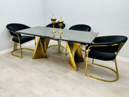 Stratus Interiors Ravello 1.8M Black Marble Dining Table Gold Stand - 180 Cm X 90 Cm X 76 Cm - thumbnail 4