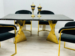 Stratus Interiors Ravello 1.8M Black Marble Dining Table Gold Stand - 180 Cm X 90 Cm X 76 Cm - thumbnail 5