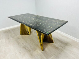 Stratus Interiors Ravello 1.8M Black Marble Dining Table Gold Stand - 180 Cm X 90 Cm X 76 Cm
