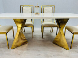 Stratus Interiors Ravello 1.8M Black Marble Dining Table Gold Stand - 180 Cm X 90 Cm X 76 Cm - thumbnail 3