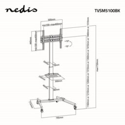 "Nedis Tv Lcd Screen Floor Stand Trolley 32 - 55"" Home Store Office Exhibitions, Premium Column Design, Adjustable - Black" - thumbnail 7
