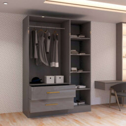 M N Furniture Ltd Modern High Gloss 2, 3 Or 4 Door Wardrobe With Mirror, Shelves, Hanging Rail And Drawers - (Grey,116Cm) - thumbnail 4