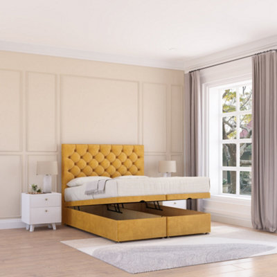 Sloomy Mayfair End Lift Ottoman Bed 3Ft With Sprung Memory Mattress - Mustard Plush & Headboard- Single - image 1