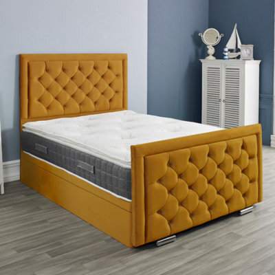 Urban Textures Chesterfield Divan Ottoman Storage Bed Base Frame With Tall Headboard - Mustard - image 1