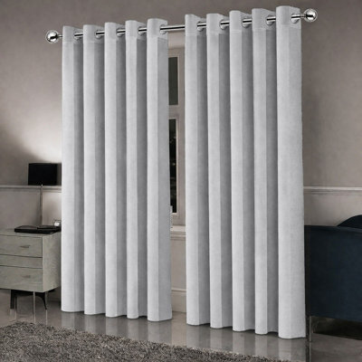 Oxford Homeware Eyelet Silver Linen Effect Curtains Fully Lined 100% Blackout Thermal Insulated Curtain Pair (W)228Cmx(L)228Cm - image 1