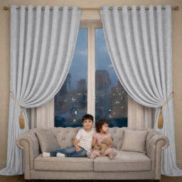Oxford Homeware Eyelet Silver Linen Effect Curtains Fully Lined 100% Blackout Thermal Insulated Curtain Pair (W)228Cmx(L)228Cm - thumbnail 8