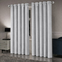 Oxford Homeware Eyelet Silver Linen Effect Curtains Fully Lined 100% Blackout Thermal Insulated Curtain Pair (W)228Cmx(L)228Cm