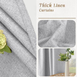 Oxford Homeware Eyelet Silver Linen Effect Curtains Fully Lined 100% Blackout Thermal Insulated Curtain Pair (W)228Cmx(L)228Cm - thumbnail 6