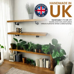 MKGT Industrial Pipe Bracket Wooden Floating Shelves, Rustic Wall Decor (Tudor Oak, 60Cm) - thumbnail 2