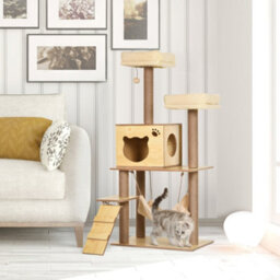 Pawhut 130Cm Cat Tree For Large Cats With Scratching Posts Toy Ball Yellow - thumbnail 1