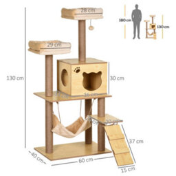 Pawhut 130Cm Cat Tree For Large Cats With Scratching Posts Toy Ball Yellow - thumbnail 3