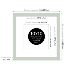 "10X10"" Mint Green Picture Frame - 10X10"" Square Frame With 8X8"" Mount For 10X10""/8X8"" Pictures Luxurious Style Thin Edge, 1 Pack" - thumbnail 2