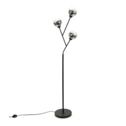 Valuelights Aria Black Metal 3 Way Standing Floor Lamp With Smoked Glass Lampshades - Bulbs Included