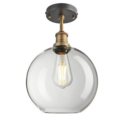 Industville Inudstville Brooklyn Glass Globe Flush Mount - 9 Inch, Clear Glass Globe - 9 Inch, Brass Semi Flush Mount