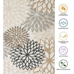 Homeart Outdoor Indoor Rug, Easy Clean, Uv Weather Resistant Rug For Patio, Gardenbellis Black, Beige,80X150Cm - thumbnail 7