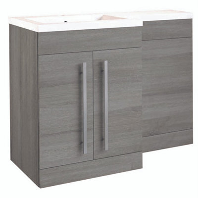 Clifton Bathroom Left Handed 2 Door Combination Unit With L Shape Basin 1100mm Wide (Nexus) - Silver Oak - Brassware Not Included - image 1
