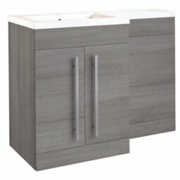 Clifton Bathroom Left Handed 2 Door Combination Unit With L Shape Basin 1100mm Wide (Nexus) - Silver Oak - Brassware Not Included - thumbnail 1