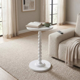 White Sofa Side Table Small Round Pedestal Table Wood End Table Nightstand Plant Stand - thumbnail 5