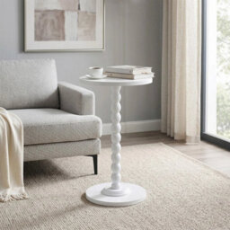 White Sofa Side Table Small Round Pedestal Table Wood End Table Nightstand Plant Stand - thumbnail 4
