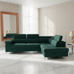 Madryt Right Hand Corner Sofa Bed Green Fabric With Storage And Pull Out Sleeping Function - thumbnail 1