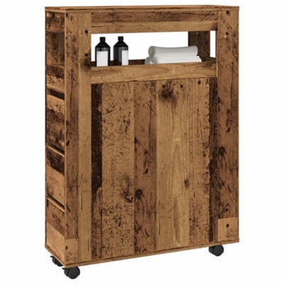 Berkfield Narrow Bathroom Cabinet With Wheels Old Wood Engineered Wood - image 1