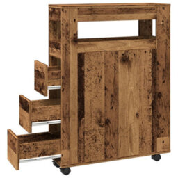 Berkfield Narrow Bathroom Cabinet With Wheels Old Wood Engineered Wood - thumbnail 7
