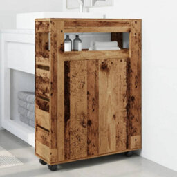 Berkfield Narrow Bathroom Cabinet With Wheels Old Wood Engineered Wood - thumbnail 3