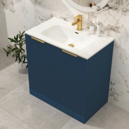 Royal Bathrooms Evora 800mm Midnight Blue Fluted Floor Standing Bathroom Vanity Unit 2 Door Cabinet With Ceramic Basin & Brushed Brass Handles - thumbnail 4
