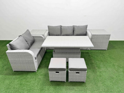 Fimous 7 Seater Pe Rattan Wicker Garden Furniture Conservatory Sofa Set Adjustable Lifting Table 2 Stools 2 Side Table - image 1