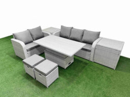 Fimous 7 Seater Pe Rattan Wicker Garden Furniture Conservatory Sofa Set Adjustable Lifting Table 2 Stools 2 Side Table - thumbnail 2