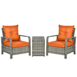 Outsunny Pe Rattan Garden Sofa Set W/ 2 Chairs & 72 L Storage Table, Orange - thumbnail 2