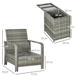 Outsunny Pe Rattan Garden Sofa Set W/ 2 Chairs & 72 L Storage Table, Orange - thumbnail 3