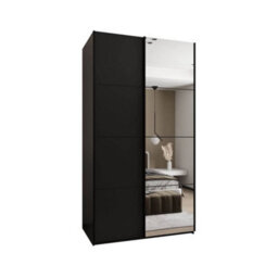 Arte Trosa Iii Black Mirrored Sliding Door Wardrobe W1400mm H2450mm D640mm With Black Steel Handles