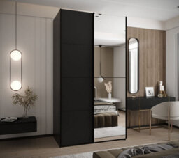 Arte Trosa Iii Black Mirrored Sliding Door Wardrobe W1400mm H2450mm D640mm With Black Steel Handles - thumbnail 2