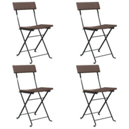 Berkfield Folding Bistro Chairs 4 Pcs Brown Poly Rattan And Steel - thumbnail 2