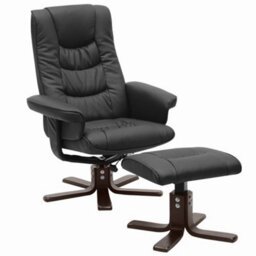 Living And Home Black Recliner Armchair Swivel Pu Leather Reclining Chair With Footstool - thumbnail 3
