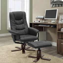 Living And Home Black Recliner Armchair Swivel Pu Leather Reclining Chair With Footstool - thumbnail 2